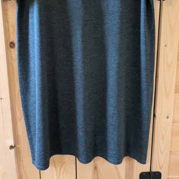 Eileen Fisher 100% Wool Knee Length Dress Med Charcoal Gray Mock Neck 1/2 Sleeve - Picture 5 of 9